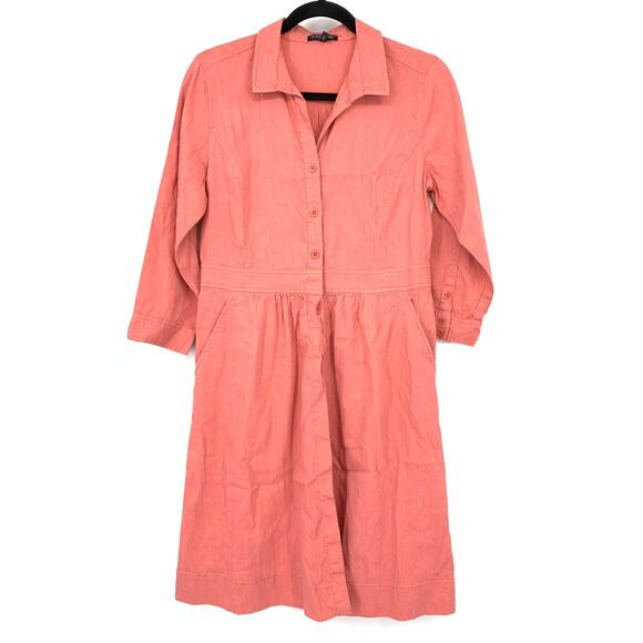 Eileen Fisher Dresses & Skirts - Eileen Fisher 3/4 Sleeve Shirt Dress Womens Size PS Coral Pink Linen Blend